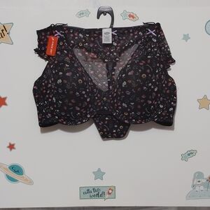 Colorful Floral Black Bra with Purple Details